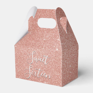 Sweet 16 Birthday Rose Gold Blush Pink Glitter Favor Boxes