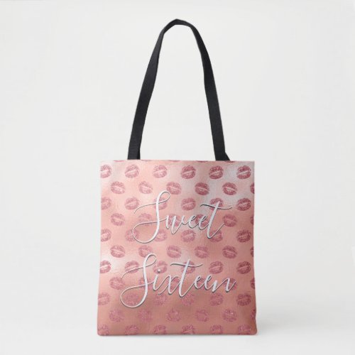 Sweet 16 Birthday Rose Gold Blush Pink Lips Tote Bag