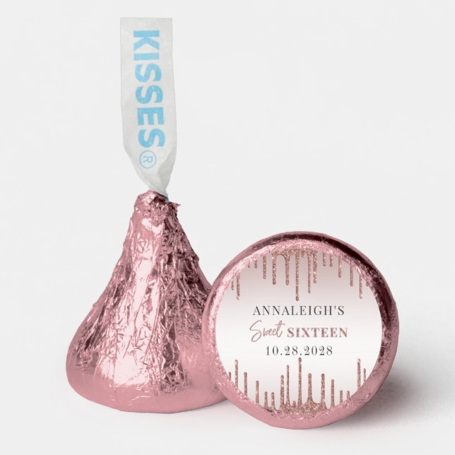 Sweet 16 Birthday Rose Gold Glitter Drip Hershey®'s Kisses® (Front)
