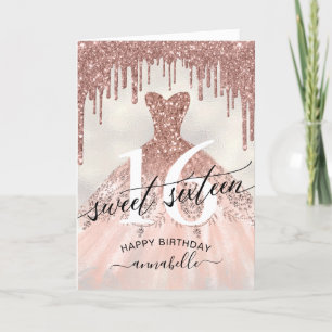 Sweet 16 Birthday Rose Gold Glitter Drips Card