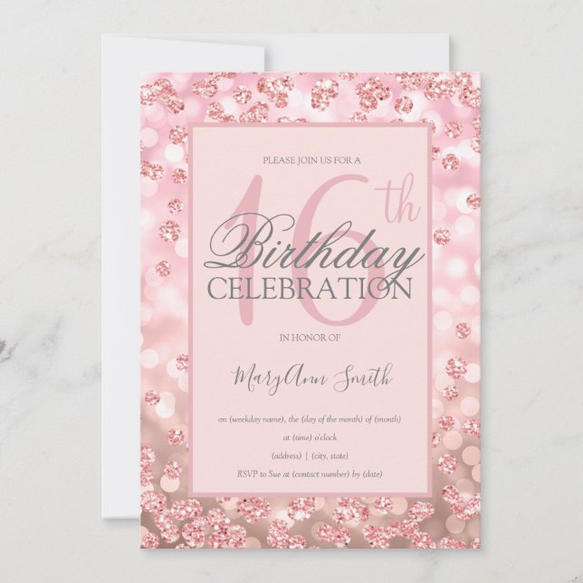Sweet 16 Birthday Rose Gold Glitter Lights Invitation (Front)