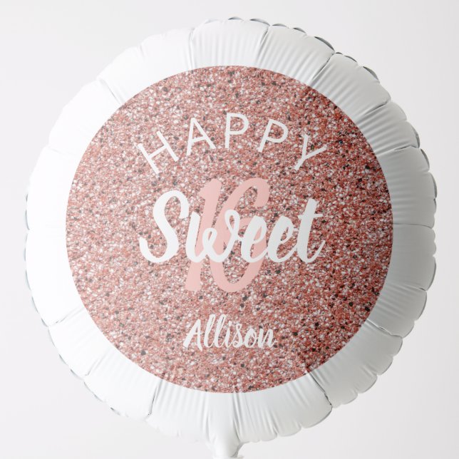 Sweet 16 Birthday Rose Gold Glitter Personalized Balloon (Front)