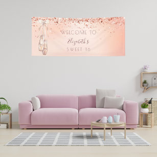 Sweet 16 birthday rose gold pink ballerina welcome banner