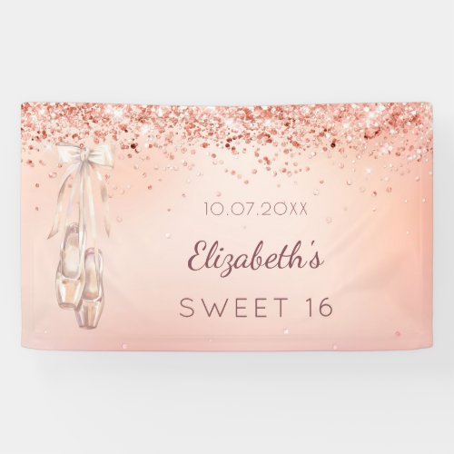 Sweet 16 birthday rose gold pink ballerina welcome banner