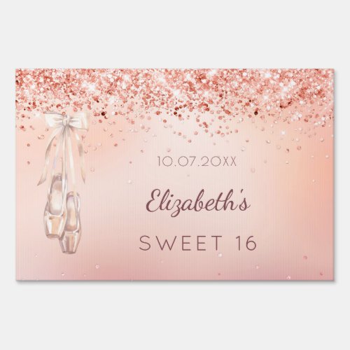 Sweet 16 birthday rose gold pink ballerina welcome sign