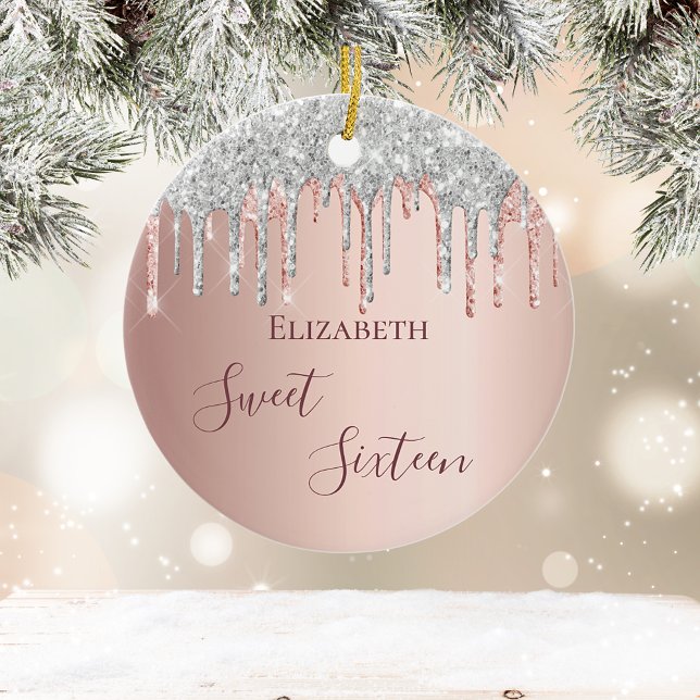 Sweet 16 birthday rose gold pink ceramic ornament (Creator Uploaded)
