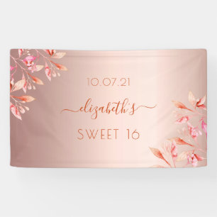 Sweet 16 birthday rose gold pink florals fall banner