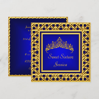 Sweet 16 Birthday  Royal Blue Gold Silver Tiara Invitation
