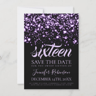 Sweet 16 Birthday Save The Date Purple Glam