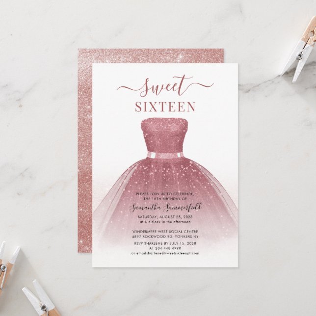 Sweet 16 Birthday Script Rose Gold Birthday Party Invitation | Zazzle