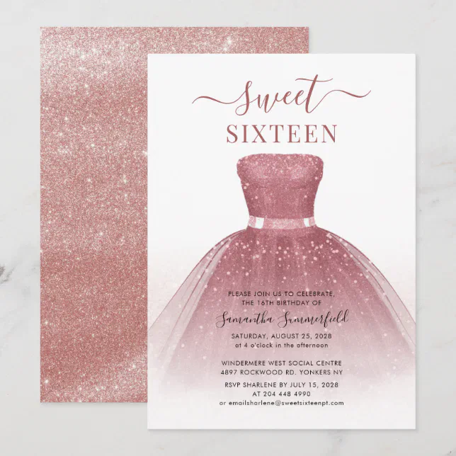 Sweet 16 Birthday Script Rose Gold Birthday Party Invitation | Zazzle