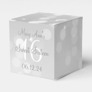 Sweet 16 Birthday Silver Bokeh Sparkle Light Favor Boxes
