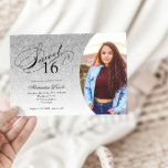 Sweet 16 Birthday Silver Glitter Glam Photo  Invitation<br><div class="desc">This trendy glitter birthday party invitation features an elegant typography heading and your favorite photo.  Add your custom text using the template form.  Additional options for text and layout are available if you choose to customize further.</div>