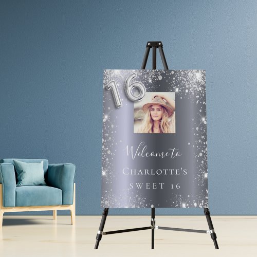 Sweet 16 birthday silver glitter photo welcome foam board