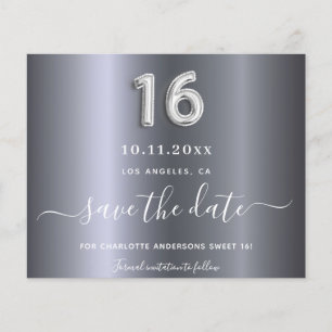 Sweet 16 birthday silver metal save the date