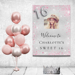Sweet 16 birthday silver pink glitter photo foam board