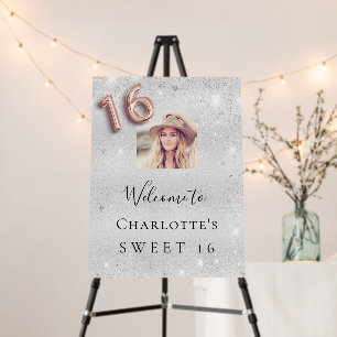 Sweet 16 birthday silver rose gold glitter photo foam board