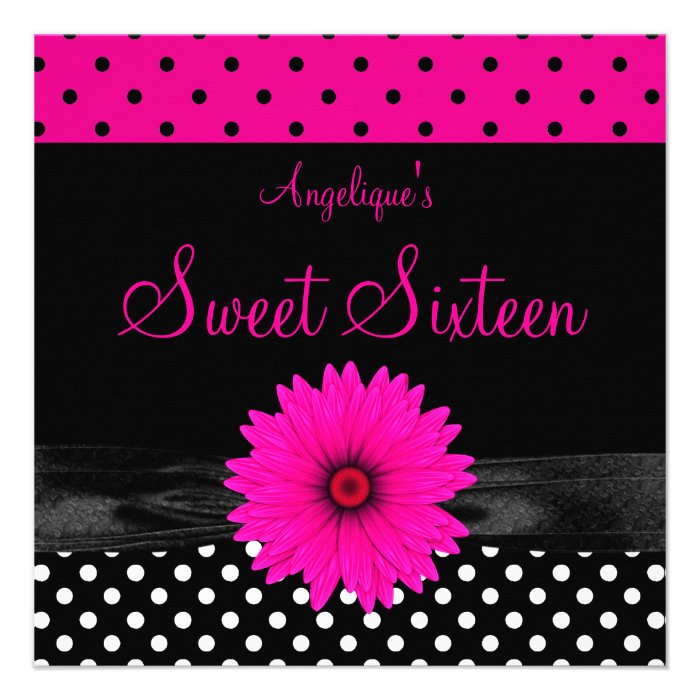 Sweet 16 Birthday Spot Polka Dot  Black White Pink Personalized Invitations