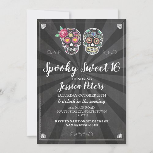 Sweet 16 Birthday Sugar Skull Halloween Invite