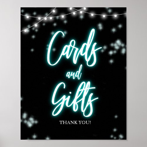 Sweet 16 Birthday Teal Neon Cards and Gifts Sign