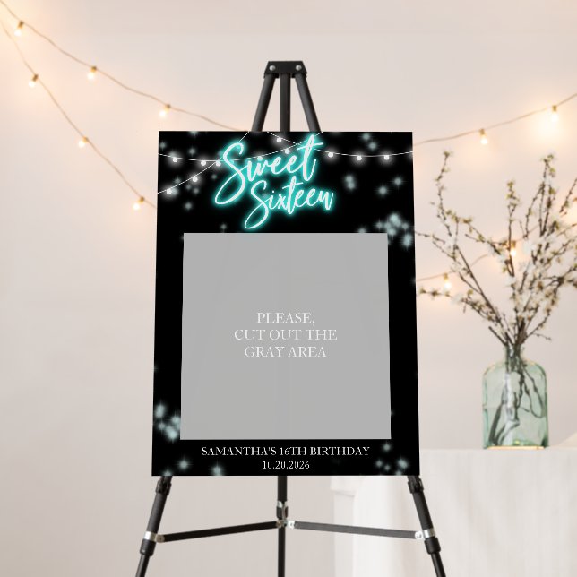 Sweet 16 Birthday Teal Neon Glow Dark Party Foam Board (In Situ (Stand))