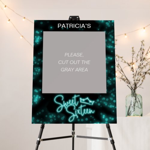 Sweet 16 Birthday Teal Neon Glow Dark Party Foam Board