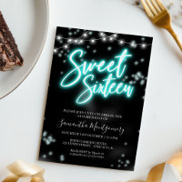Sweet 16 Birthday Teal Neon Glow Dark Party