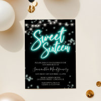 Sweet 16 Birthday Teal Neon Glow Dark Party