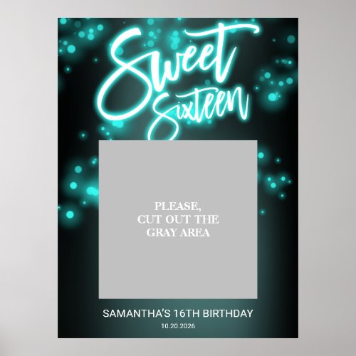 Sweet 16 Birthday Teal Neon Glow Dark Party Po Poster