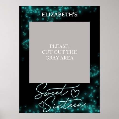 Sweet 16 Birthday Teal Neon Glow Photo Prop Poster