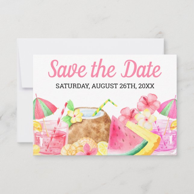 Sweet 16 Birthday Tropical Hawaiian Watercolor Save The Date (Front)