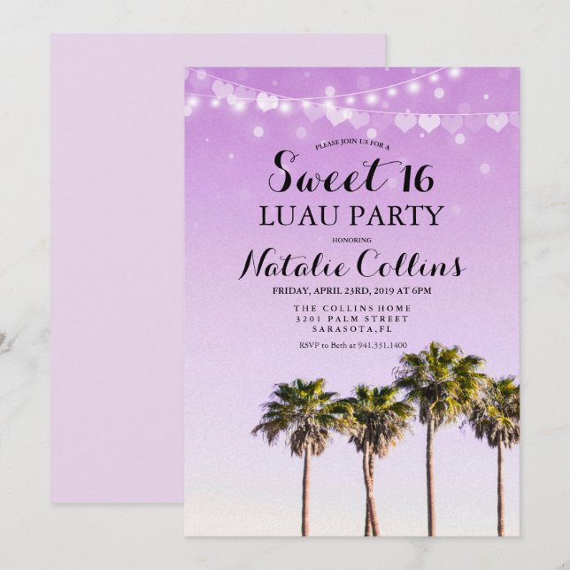 Sweet 16 Birthday Tropical Palm Tree Invitation (Front/Back)