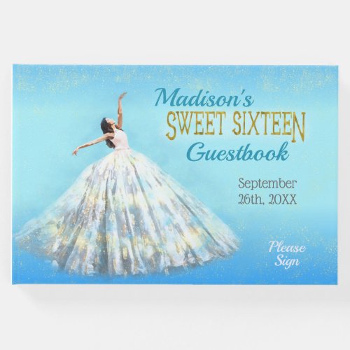 Sweet 16 Birthday Watercolor Dress Royal Blue Gold Guest Book