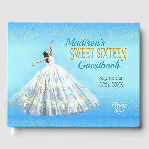 Sweet 16 Birthday Watercolor Dress Royal Blue Gold Guest Book