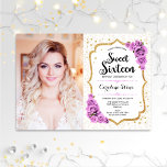 Sweet 16 Birthday With Photo - Gold White Purple Invitation<br><div class="desc">Sweet sixteen birthday party invitation with your photo. Elegant design in white,  gold and purple. Features stylish script font,  roses,  faux glitter gold and confetti. Perfect for a glam 16th bday celebration.</div>