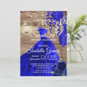 Sweet 16 Birthday - Wood and Blue Flowers Invitation (Standing Front)