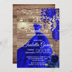 Sweet 16 Birthday - Wood and Blue Flowers Invitation