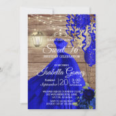 Sweet 16 Birthday - Wood and Blue Flowers Invitation (Front)