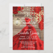 Sweet 16 Birthday - Wood and Red Flowers Invitation (Front)