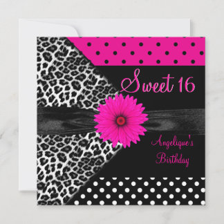 Sweet 16 Birthday Zebra Spot Polka Dot Invitation