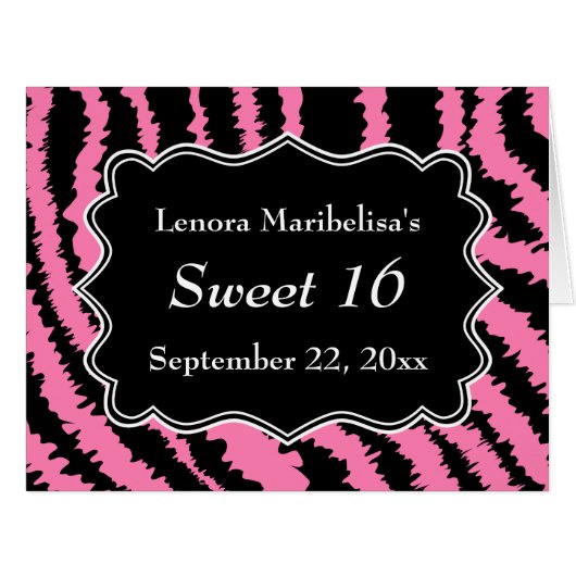 Sweet 16 Black and Pink Zebra Pattern Cards (Front Horizontal)