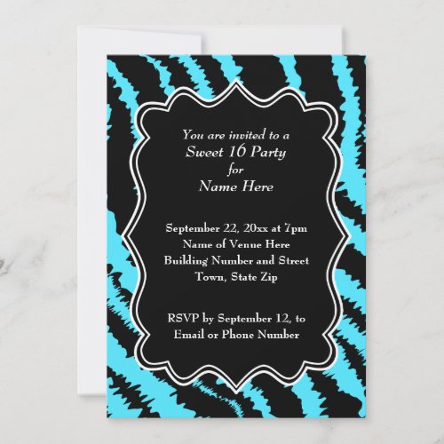 Sweet 16 Black and Turquoise Zebra Pattern Card