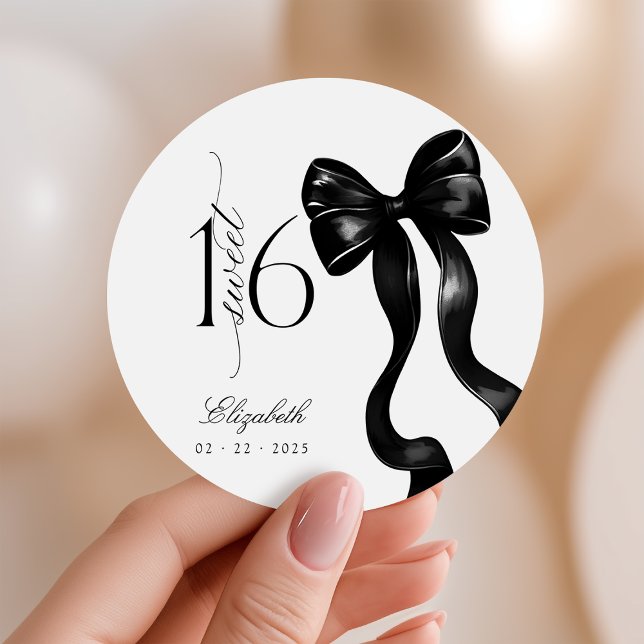 Sweet 16 Black Bow Party Stickers (Creator Uploaded)