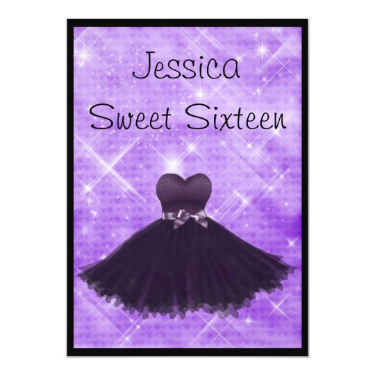 Sweet 16 Black Dress Purple Silver Glitter 3 Card
