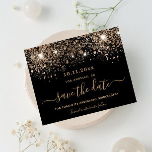 Sweet 16 black glitter budget save the date flyer