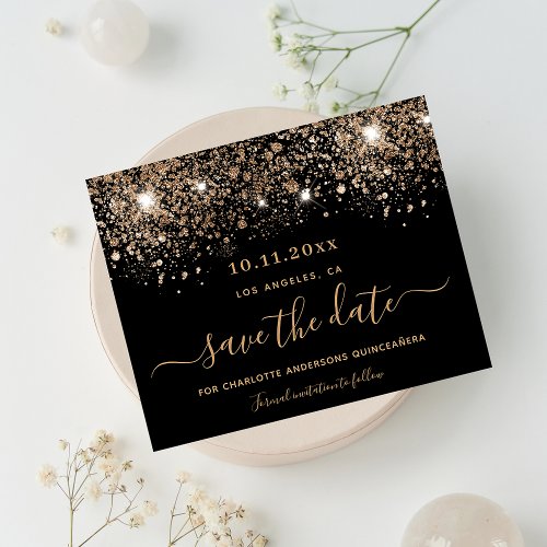 Sweet 16 black glitter budget save the date flyer