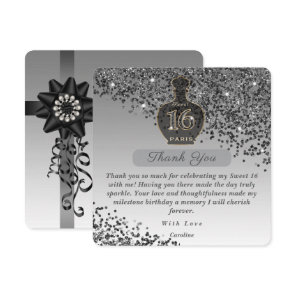 Sweet 16 Black Glitter Fragrance Studio Thank You Card