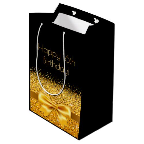 Sweet 16  black gold bow elegant name medium gift bag
