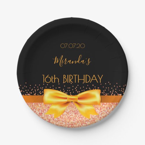 Sweet 16 black gold bow paper plates