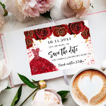 Sweet 16 black gold dress florals glamorous save the date<br><div class="desc">A girly and trendy Save the Date card for a Sweet 16, 16th birthday party. A black background decorated black roses, faux gold glitter sparkles and a golden dress. Personalize and add a date and name/age. The text: Save the Date is written with a large trendy hand lettered style script....</div>